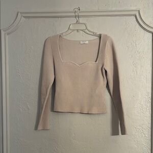 Babaton Beige Ribbed Knit Top